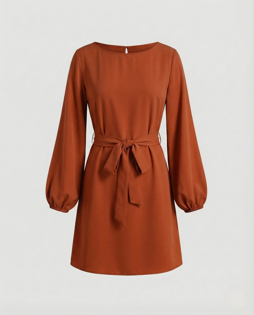 Women's Mini Cocktail Dress with Balloon Sleeves and Tie Belt