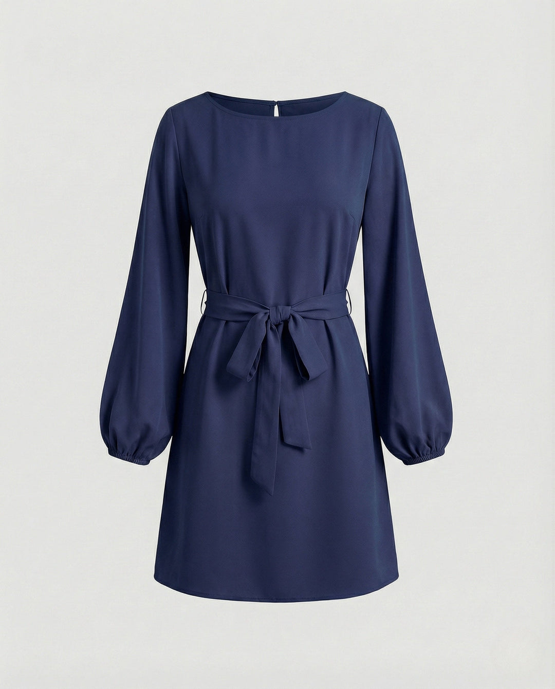 Women's Mini Cocktail Dress with Balloon Sleeves and Tie Belt