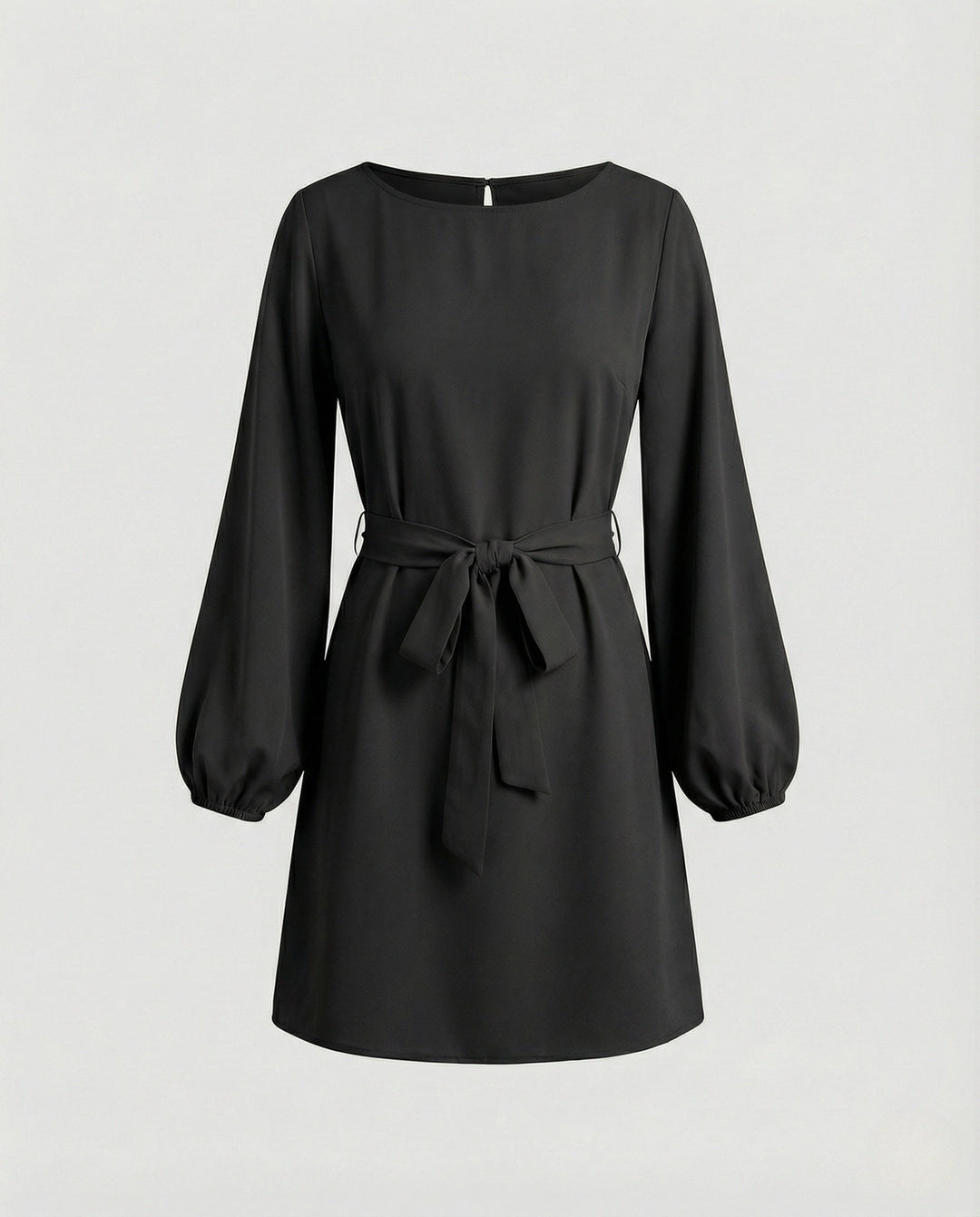 Women's Mini Cocktail Dress with Balloon Sleeves and Tie Belt
