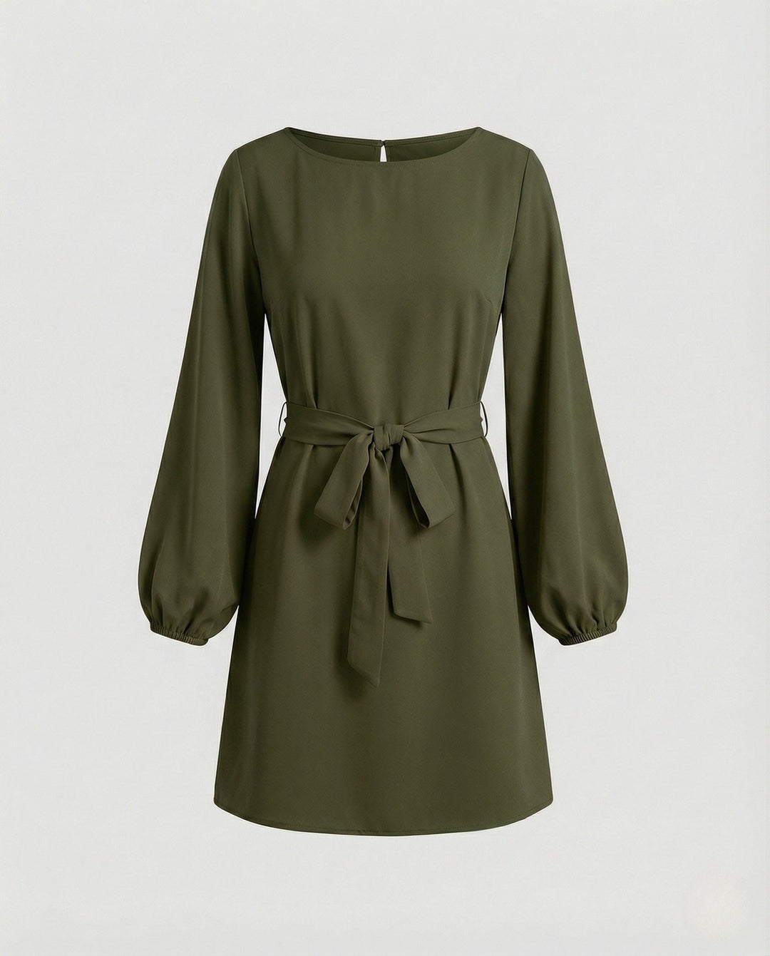 Women's Mini Cocktail Dress with Balloon Sleeves and Tie Belt
