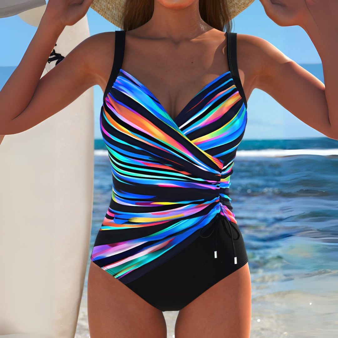 Women's One Piece Swimsuit with Ruched Side and Wrap Front