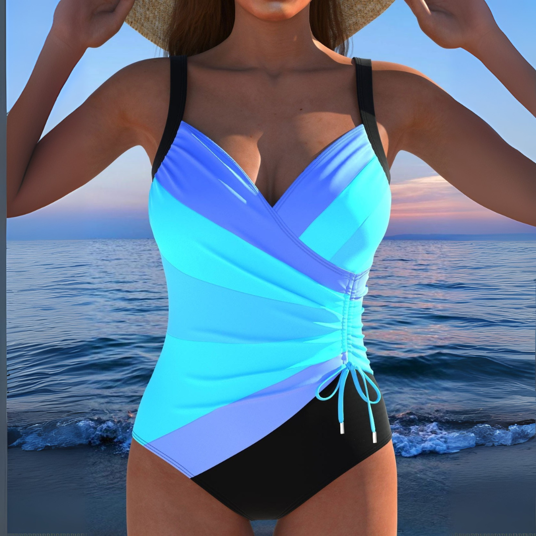 Women's One Piece Swimsuit with Ruched Side and Wrap Front
