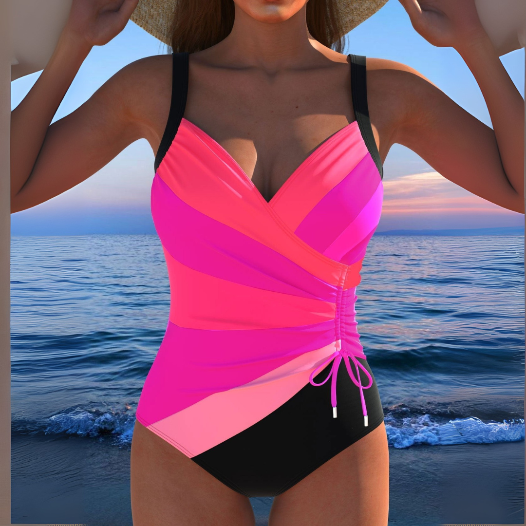 Women's One Piece Swimsuit with Ruched Side and Wrap Front