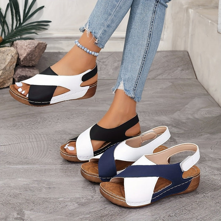 Women's Open Toe Wedge Sandals with Crossover Straps