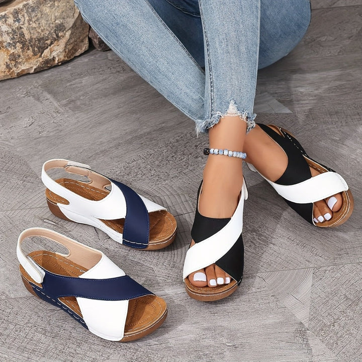 Women's Open Toe Wedge Sandals with Crossover Straps