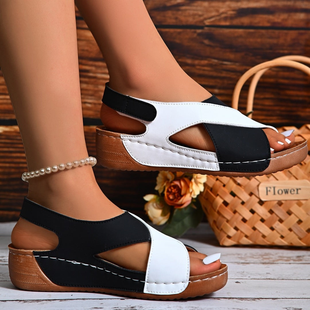 Women's Open Toe Wedge Sandals with Crossover Straps