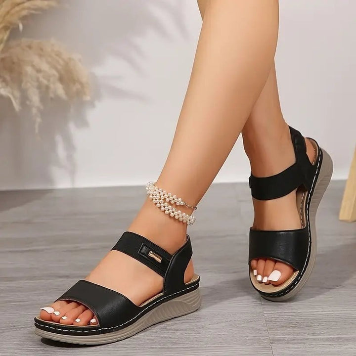 Women's Open Toe Wedge Sandals with Elastic Ankle Strap