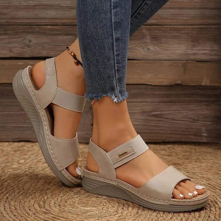 Women's Open Toe Wedge Sandals with Elastic Ankle Strap