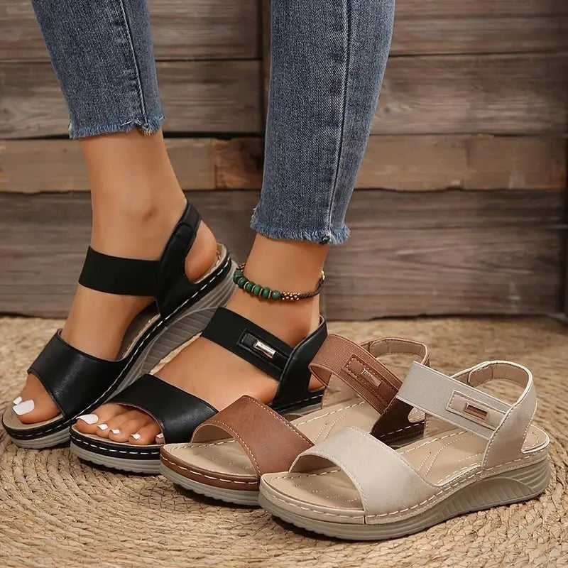 Women's Open Toe Wedge Sandals with Elastic Ankle Strap