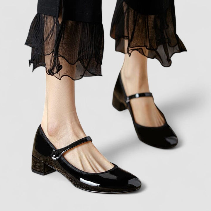 Women's Patent Mary Jane Shoes with Low Block Heel