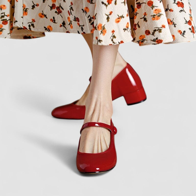 Women's Patent Mary Jane Shoes with Low Block Heel