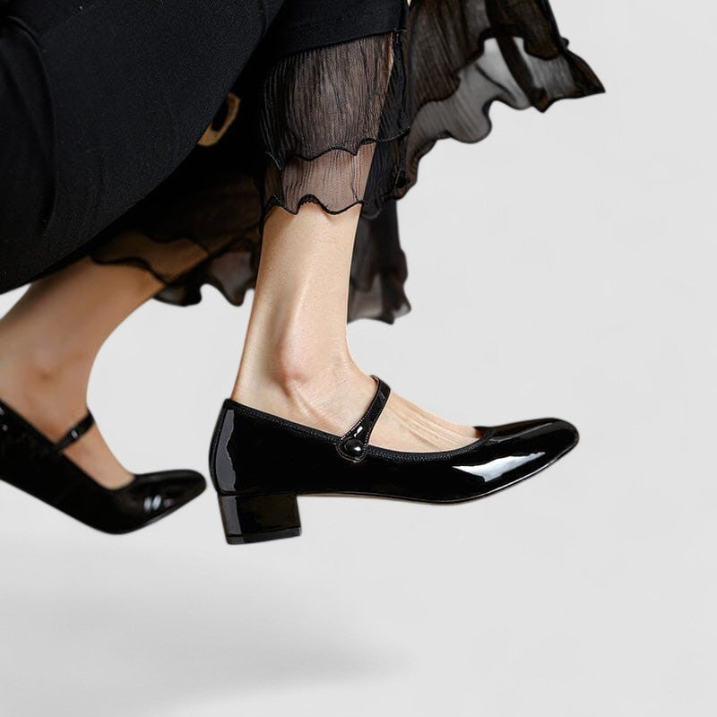 Women's Patent Mary Jane Shoes with Low Block Heel