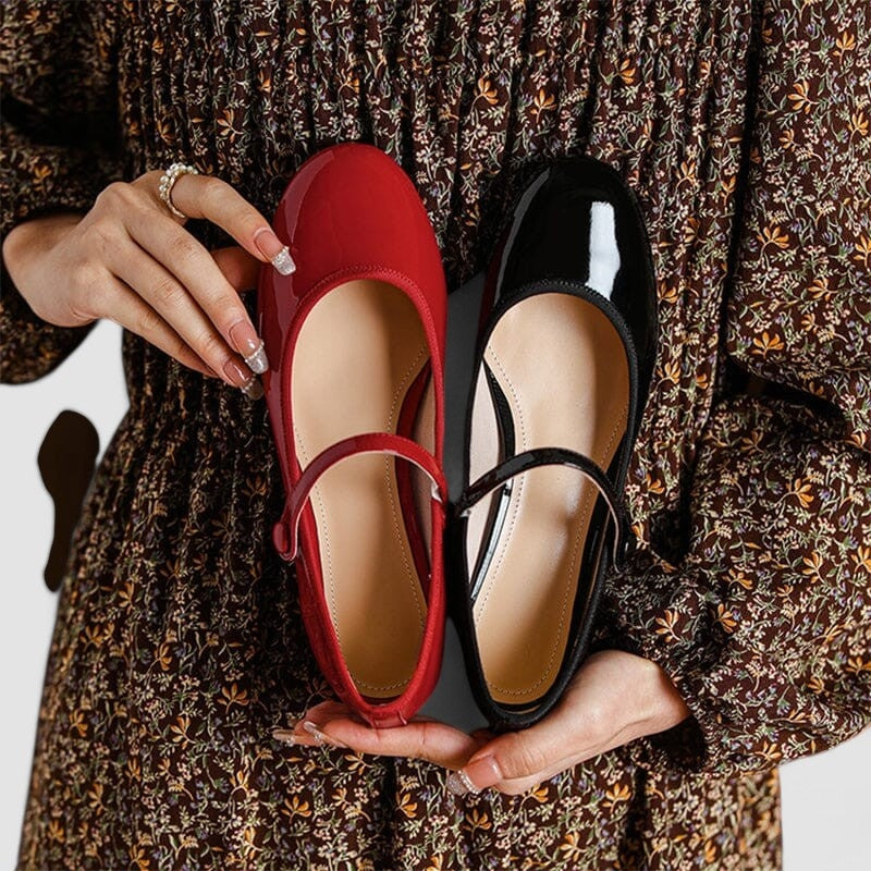 Women's Patent Mary Jane Shoes with Low Block Heel