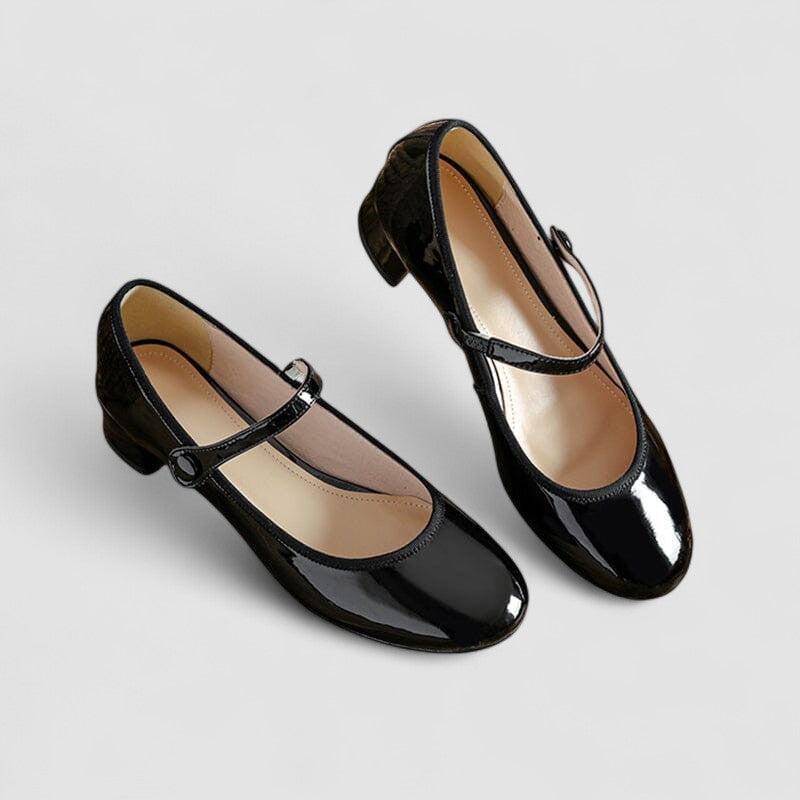 Women's Patent Mary Jane Shoes with Low Block Heel