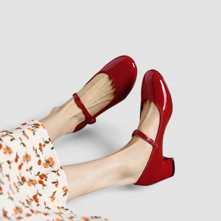 Women's Patent Mary Jane Shoes with Low Block Heel