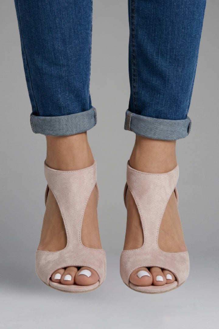 Women's Peep Toe Heeled Sandals with Back Zip