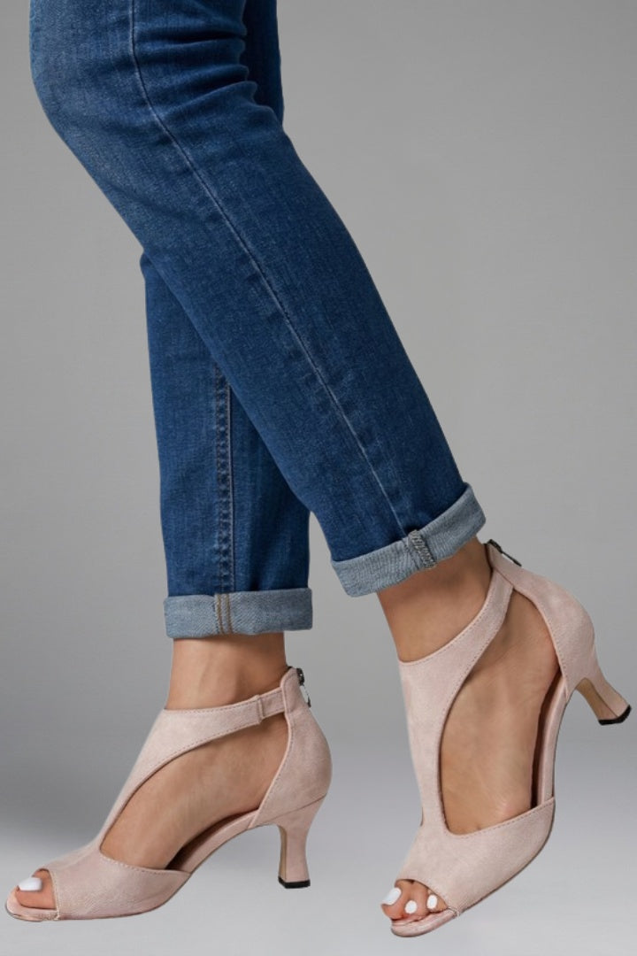 Women's Peep Toe Heeled Sandals with Back Zip