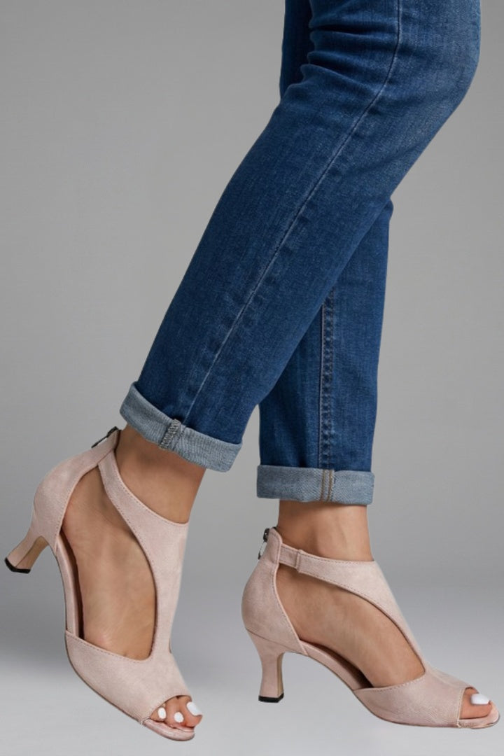 Women's Peep Toe Heeled Sandals with Back Zip