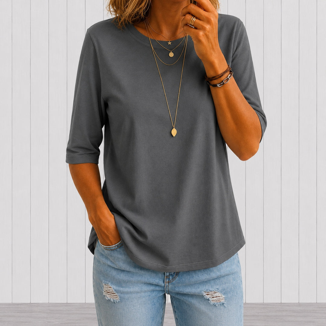 Women's Plain T Shirt Half Sleeve Crew Neck Curved Hem