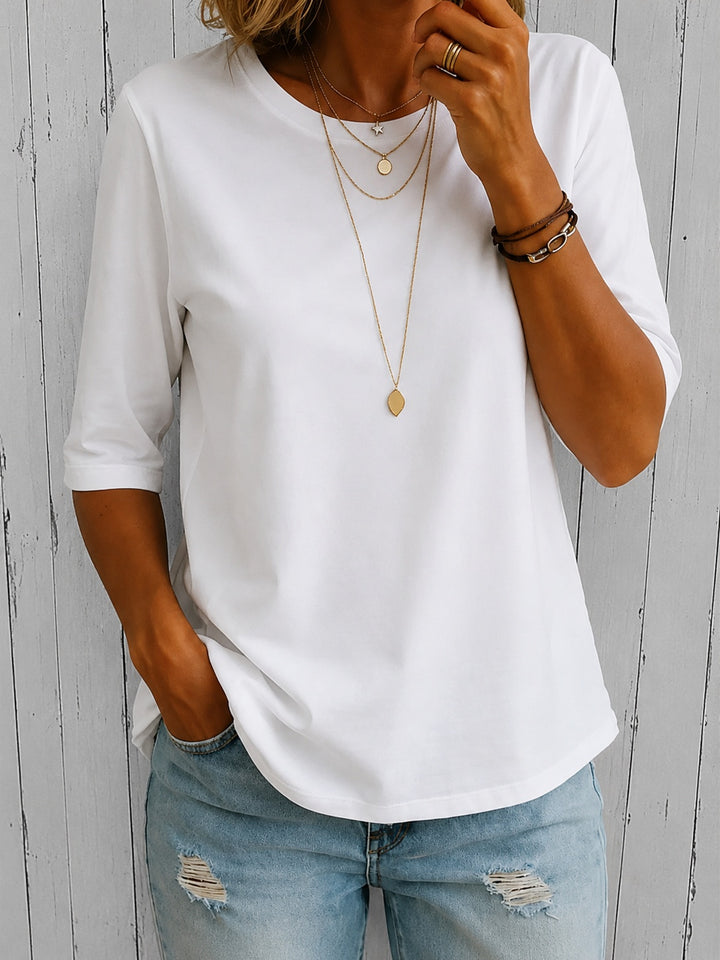 Women's Plain T Shirt Half Sleeve Crew Neck Curved Hem