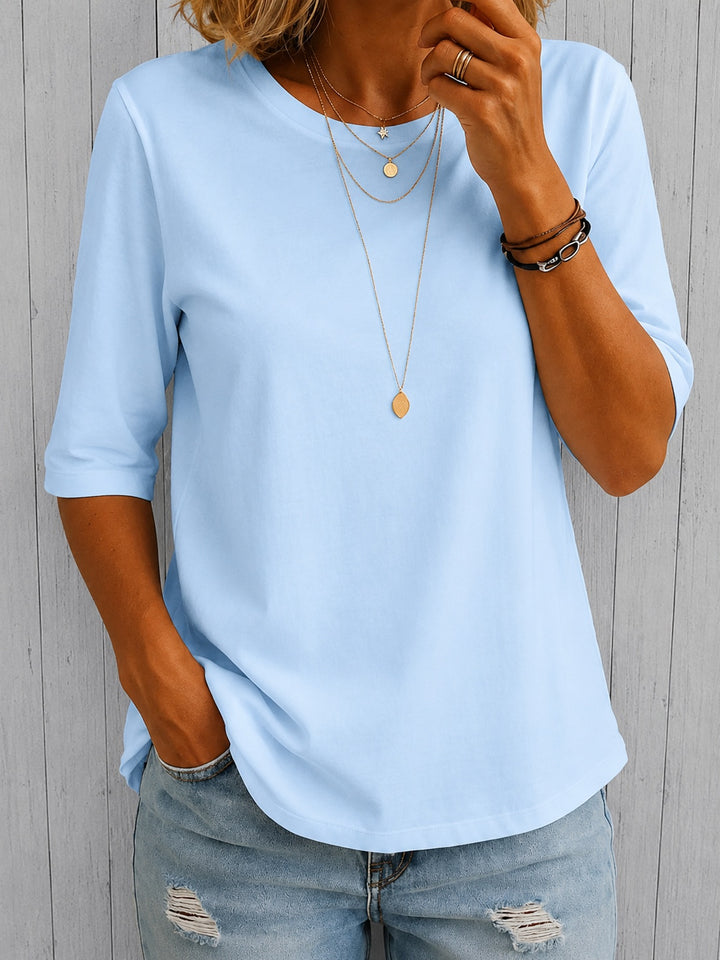 Women's Plain T Shirt Half Sleeve Crew Neck Curved Hem