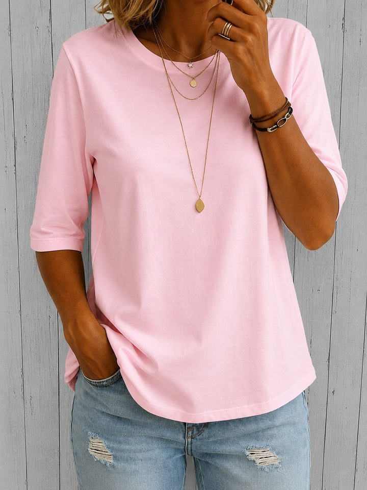 Women's Plain T Shirt Half Sleeve Crew Neck Curved Hem