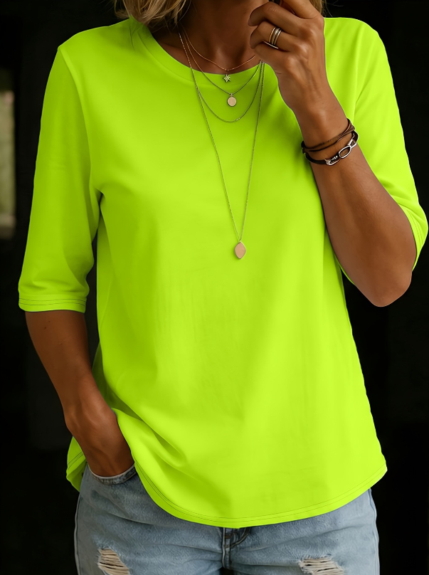 Women's Plain T Shirt Half Sleeve Crew Neck Curved Hem