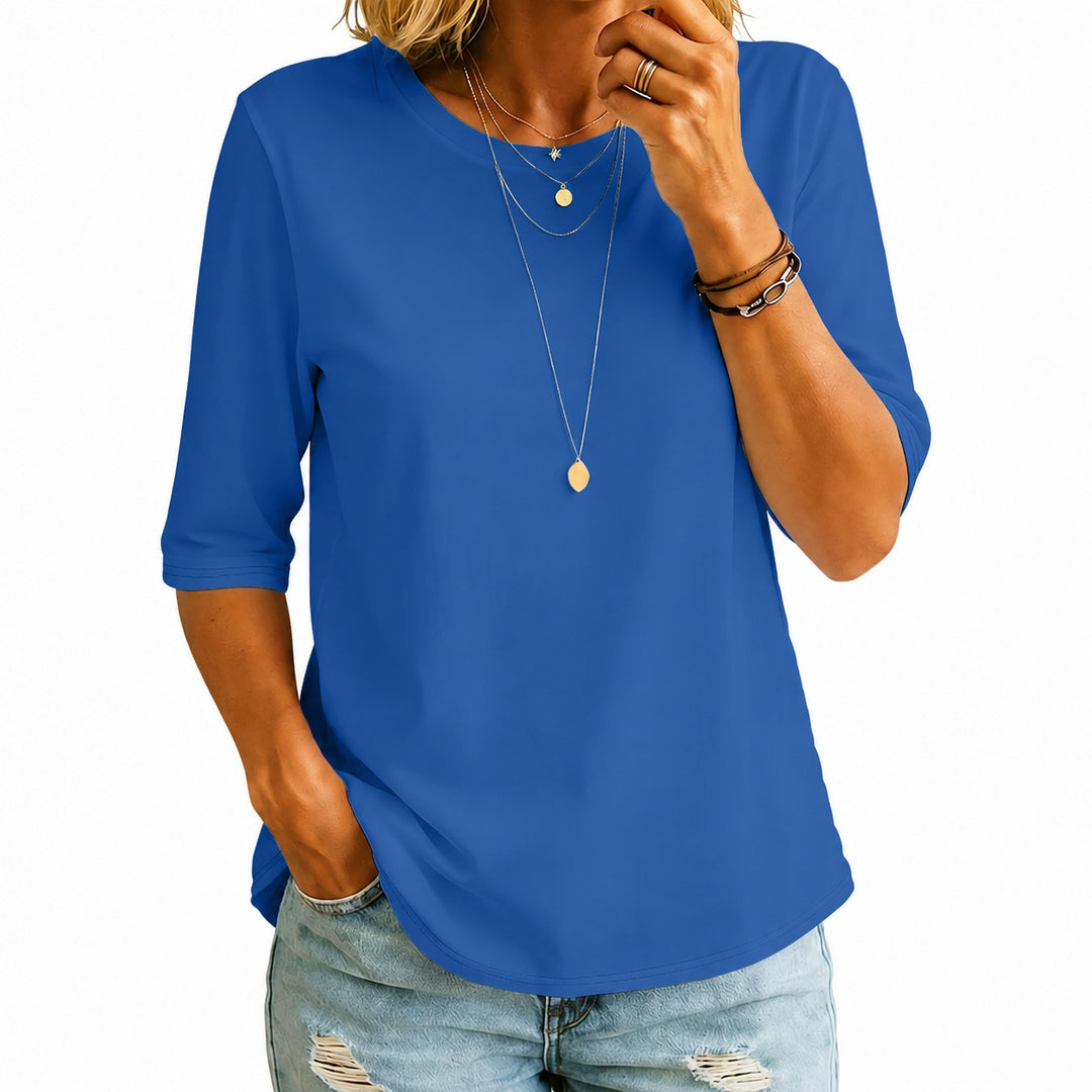 Women's Plain T Shirt Half Sleeve Crew Neck Curved Hem