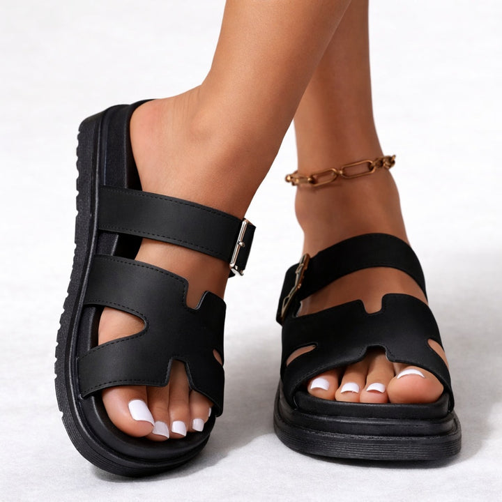 Women's Platform Slide Sandals with Buckle Strap