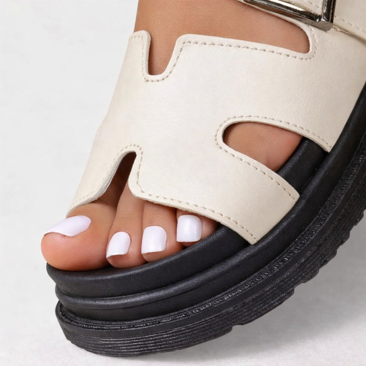 Women's Platform Slide Sandals with Buckle Strap