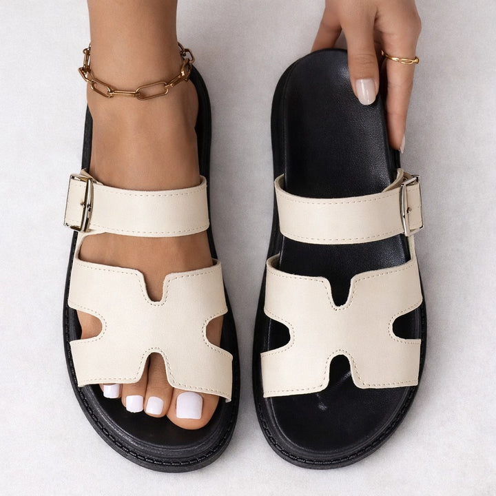Women's Platform Slide Sandals with Buckle Strap
