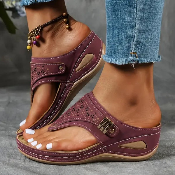 Women's Platform Wedge Sandals Suede-Look with Laser Cut Detail