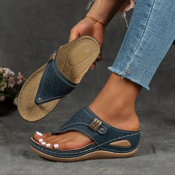 Women's Platform Wedge Sandals Suede-Look with Laser Cut Detail