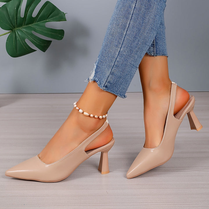 Women's Pointed Toe Slingback Heels Leather-Look