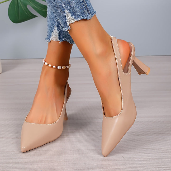 Women's Pointed Toe Slingback Heels Leather-Look