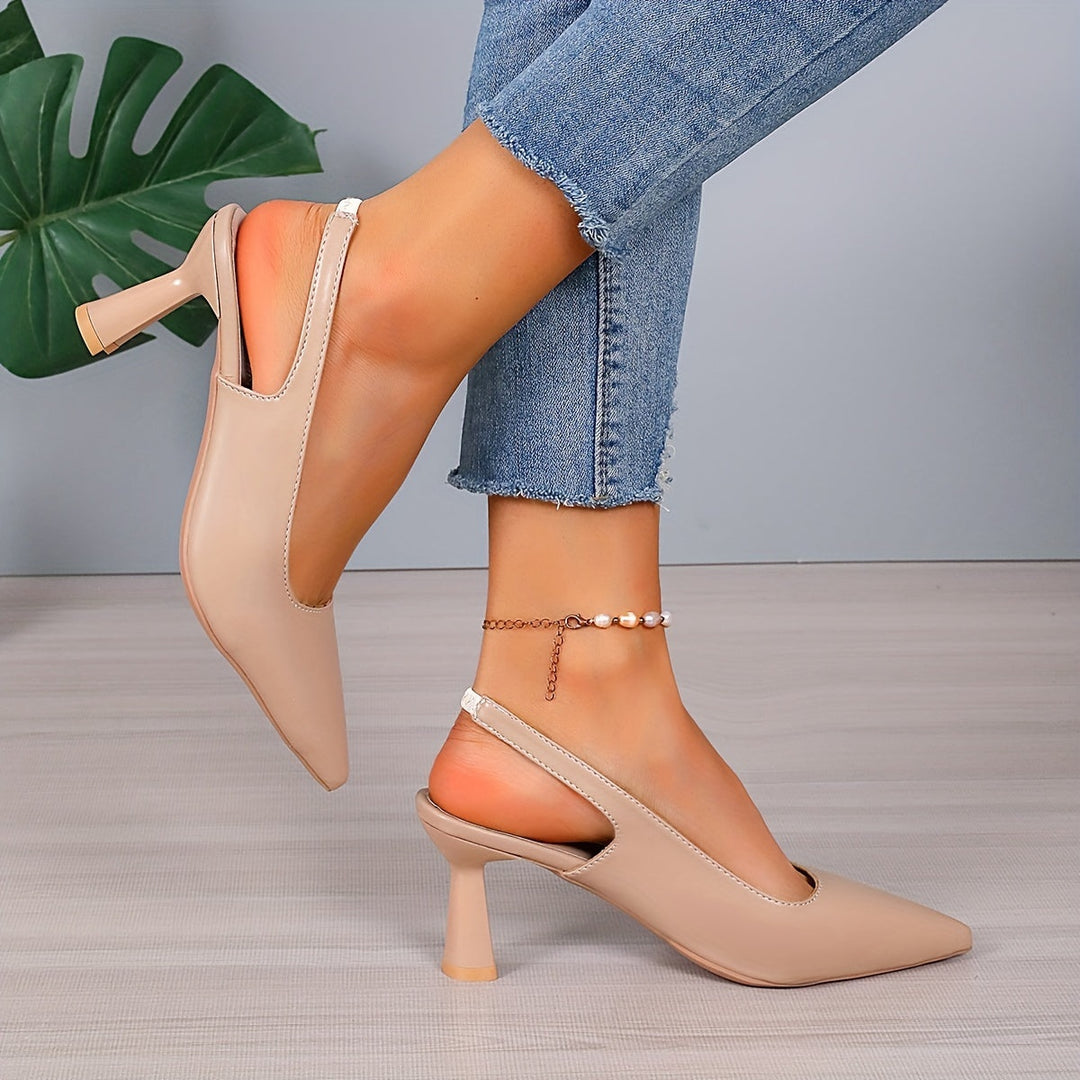 Women's Pointed Toe Slingback Heels Leather-Look
