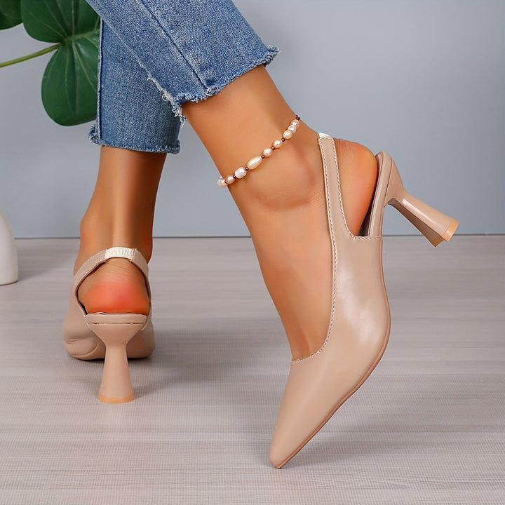 Women's Pointed Toe Slingback Heels Leather-Look
