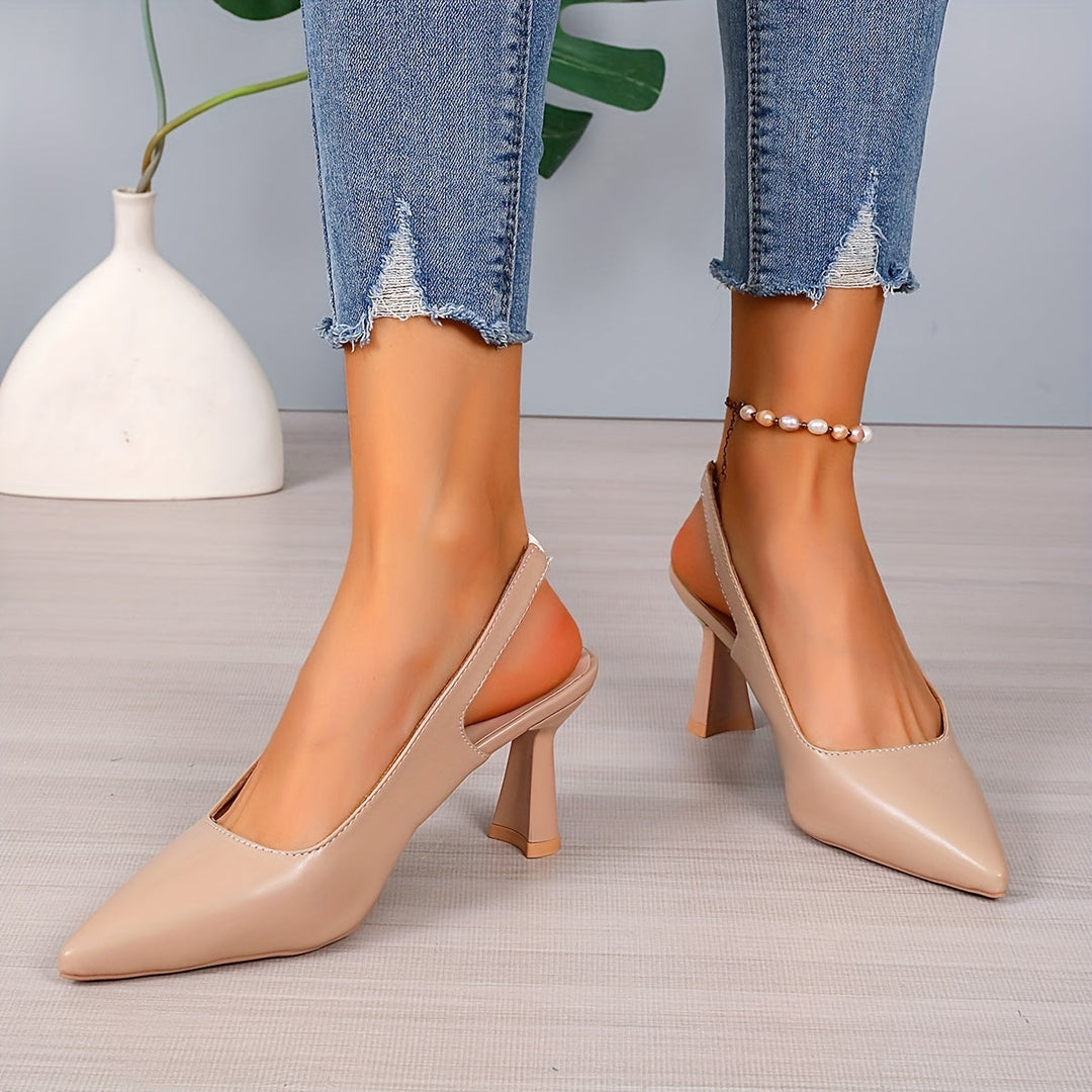 Women's Pointed Toe Slingback Heels Leather-Look