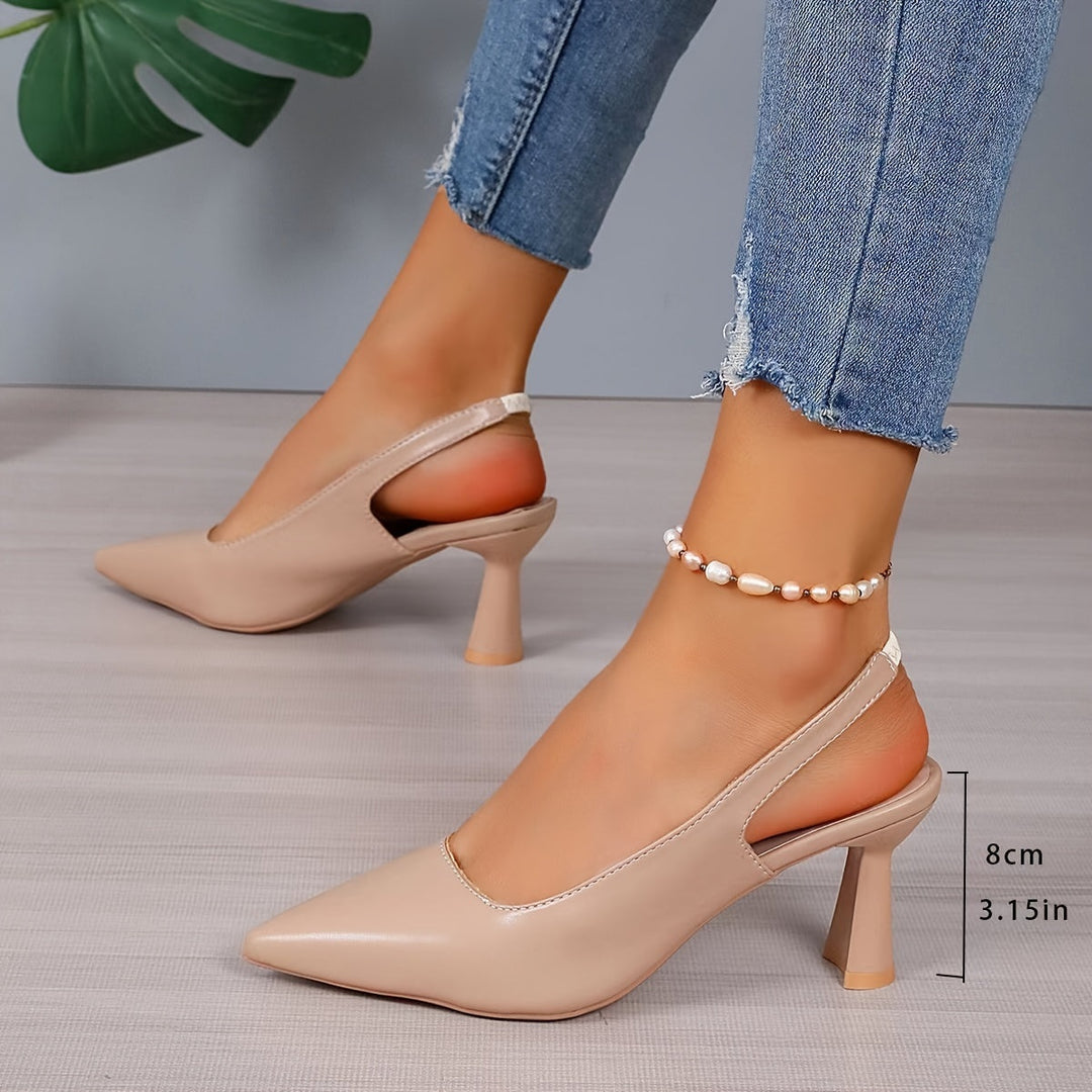 Women's Pointed Toe Slingback Heels Leather-Look