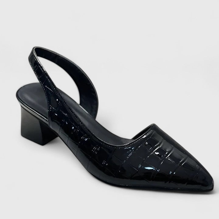 Women's Pointed Toe Slingback Low Block Heels Croc-Effect