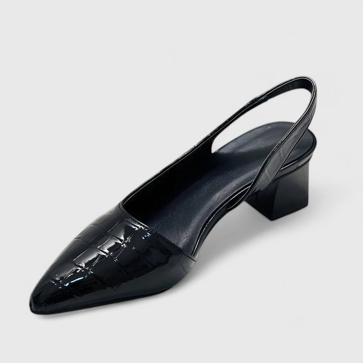 Women's Pointed Toe Slingback Low Block Heels Croc-Effect