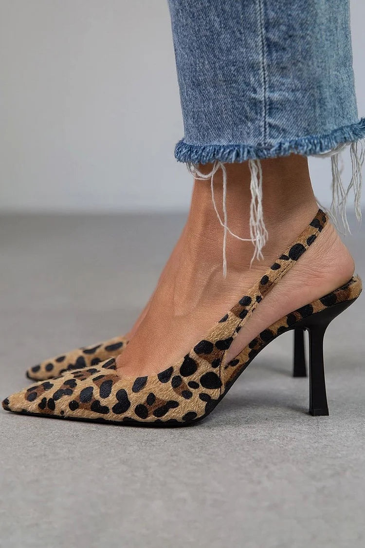 Women's Pointed Toe Slingback Stiletto Heels Leopard Print