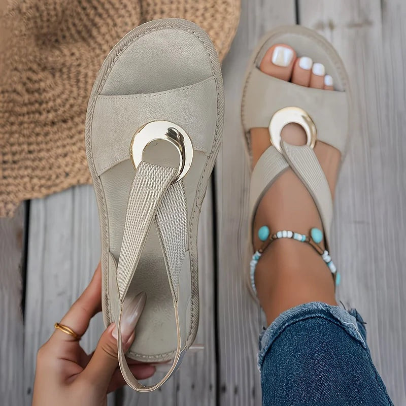Women's Sandals Open Toe with Elastic Cross Straps