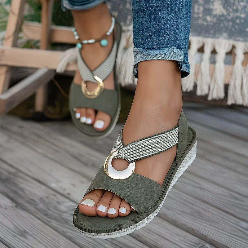 Women's Sandals Open Toe with Elastic Cross Straps