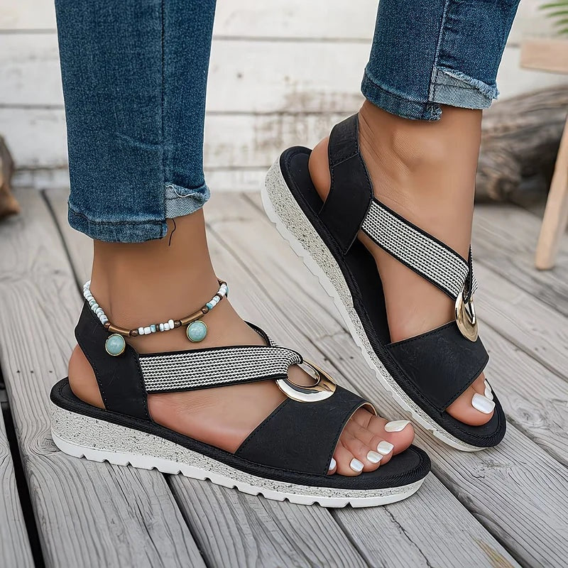 Women's Sandals Open Toe with Elastic Cross Straps