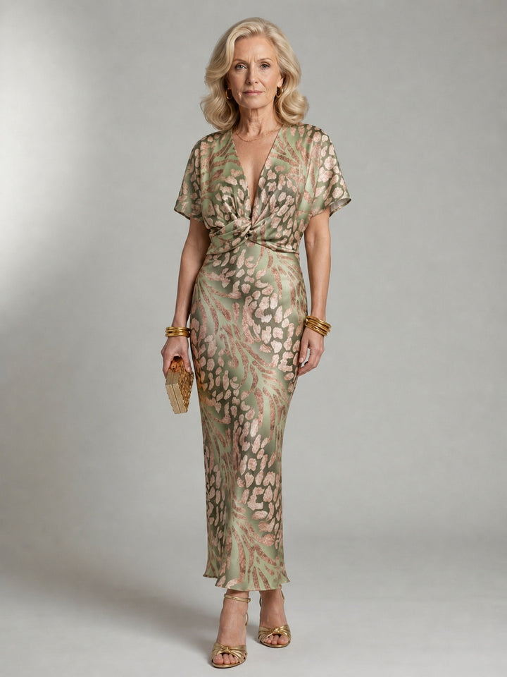 Women's Satin-Look Cocktail Midi Dress with Twist Waist