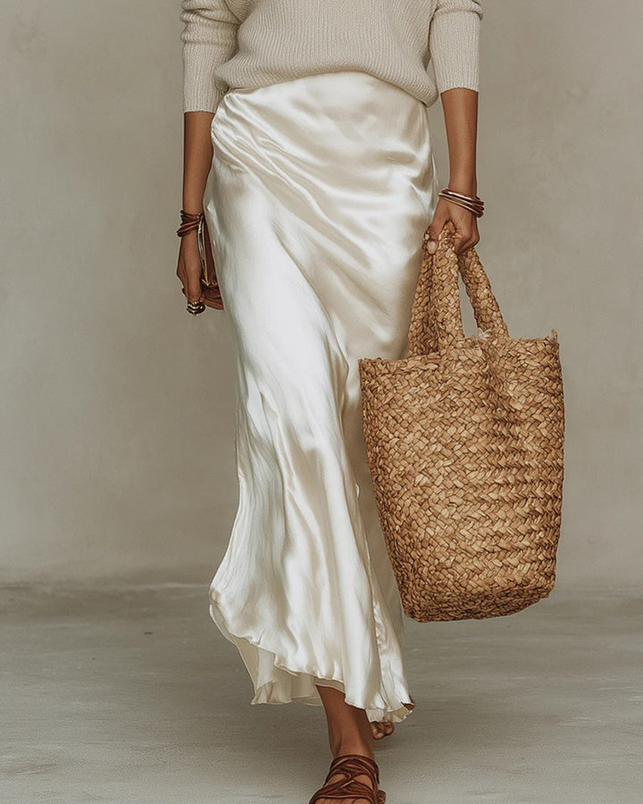 Women's Satin Midi Dress with Knit Jumper