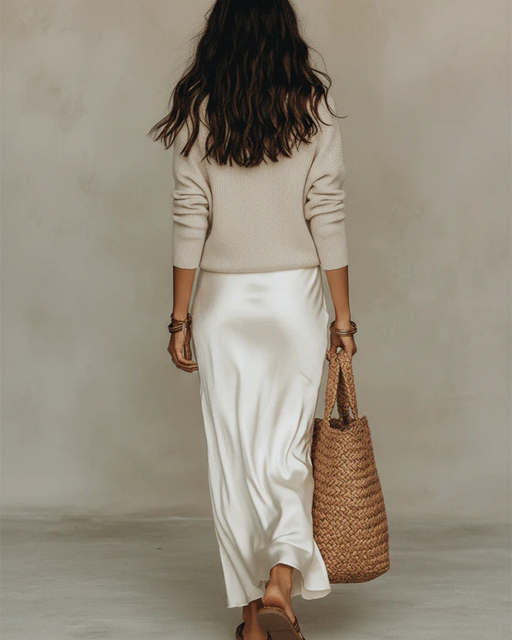 Women's Satin Midi Dress with Knit Jumper