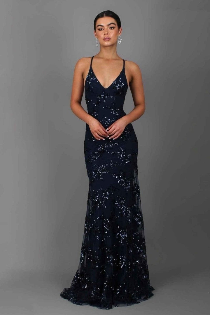 Women's Sequin Graduation Dress Maxi with V-Neck