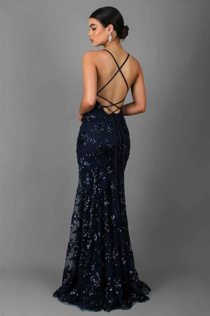 Women's Sequin Graduation Dress Maxi with V-Neck